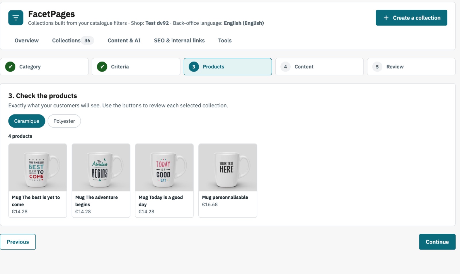 Choose criteria and inspect products